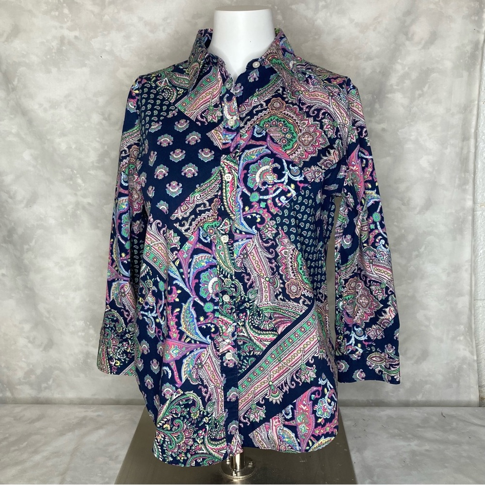 Lauren Ralph Lauren Paisley Button Down Top Size PM